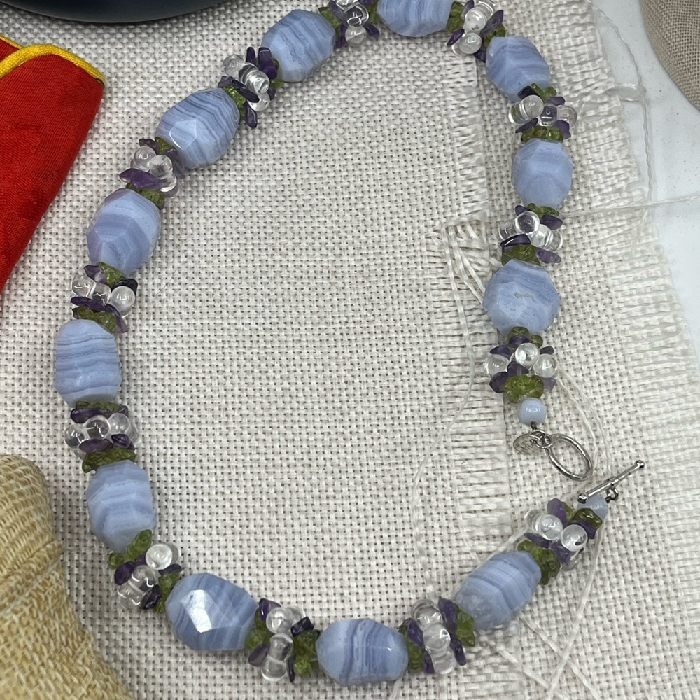 Ross-Simons Gemstone Cluster Necklace – Blue Agate, Amethyst, Peridot, Quartz - Picture 7 of 17